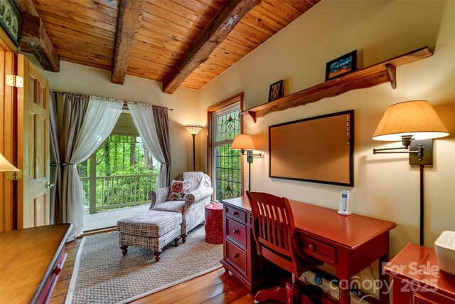 1504 Red Marble Rd, Andrews, NC 28901 - home office featuring a wood ceiling with exposed beams and wood finished floors