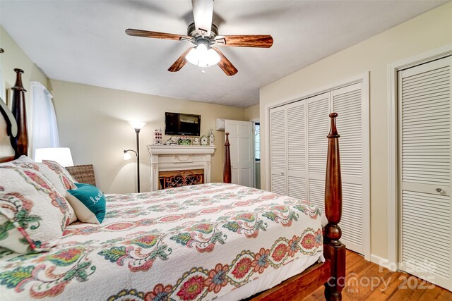1504 Red Marble Rd, Andrews, NC 28901 - bedroom with two closets, wood finished floors, and ceiling fan