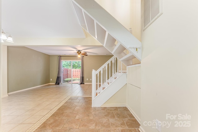 1250 Maple Shade Ln, Charlotte, NC 28270 - stairway with baseboards and a ceiling fan