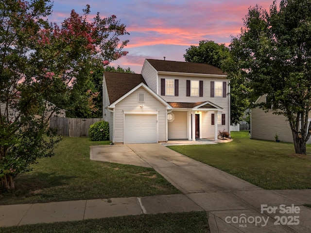 8009 Trotter Rd, Charlotte, NC 28216 - traditional-style house with concrete driveway, an attached garage, roof with shingles, and covered porch