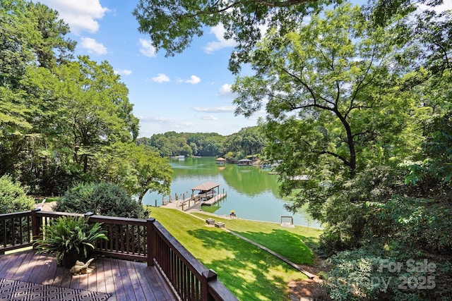 7040 Hyde St, Sherrills Ford, NC 28673 - deck with a water view, a dock, a yard, and a view of trees