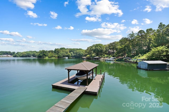 7040 Hyde St, Sherrills Ford, NC 28673 - dock area with boat lift, a water view, and a view of trees