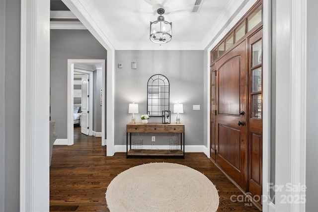 835 Misty Arbor Frd Unit 76, Clover, SC 29710 - foyer entrance with dark wood finished floors, a chandelier, and crown molding