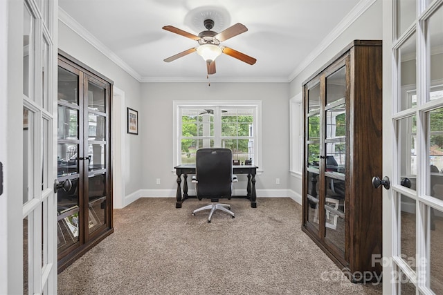 835 Misty Arbor Frd Unit 76, Clover, SC 29710 - home office with french doors, carpet flooring, a ceiling fan, and ornamental molding