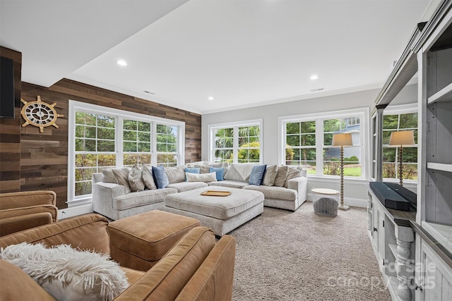 835 Misty Arbor Frd Unit 76, Clover, SC 29710 - living room featuring wood walls, ornamental molding, and recessed lighting