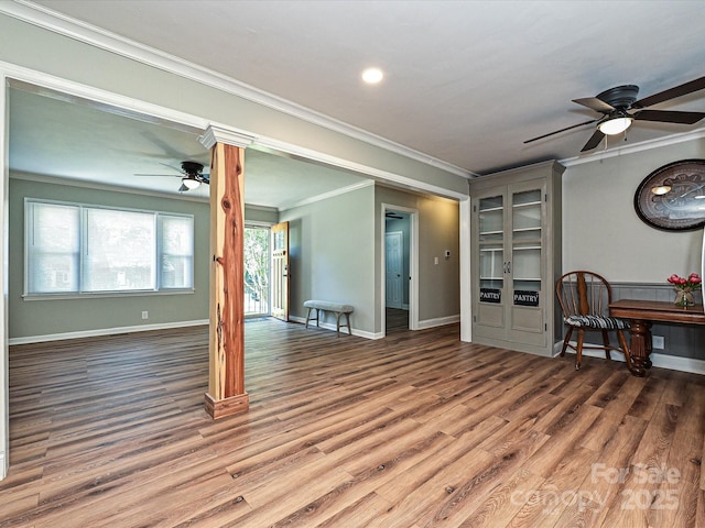 159 Valleydale Dr, Gastonia, NC 28056 - living area featuring ceiling fan, crown molding, wood finished floors, and recessed lighting