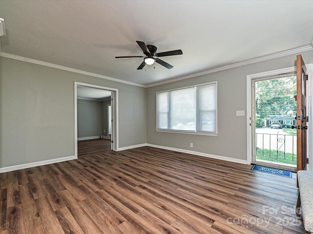 159 Valleydale Dr, Gastonia, NC 28056 - unfurnished room with healthy amount of natural light, dark wood finished floors, ceiling fan, and ornamental molding