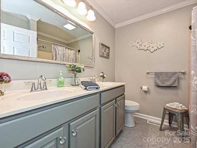 159 Valleydale Dr, Gastonia, NC 28056 - full bath with double vanity, ornamental molding, and a shower with curtain