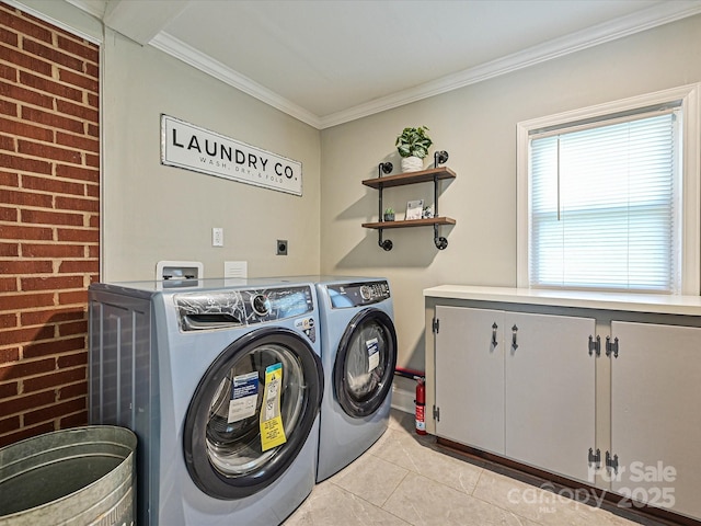 159 Valleydale Dr, Gastonia, NC 28056 - laundry area with washing machine and dryer, light tile patterned flooring, and ornamental molding