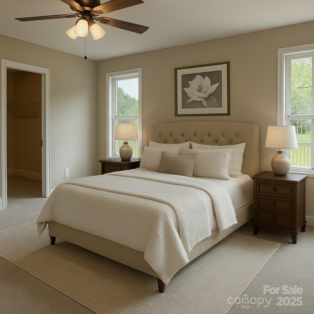 32967 Poplar Lane Rd, Albemarle, NC 28001 - bedroom with light carpet, a walk in closet, a ceiling fan, and a closet