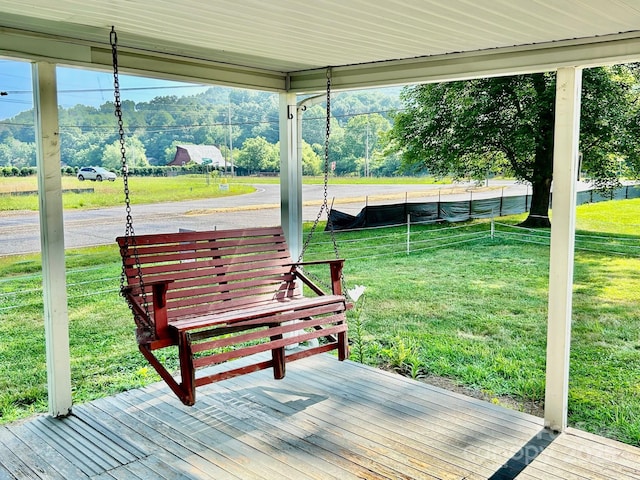 39 Hemphill Rd, Waynesville, NC 28785 - wooden terrace with a lawn
