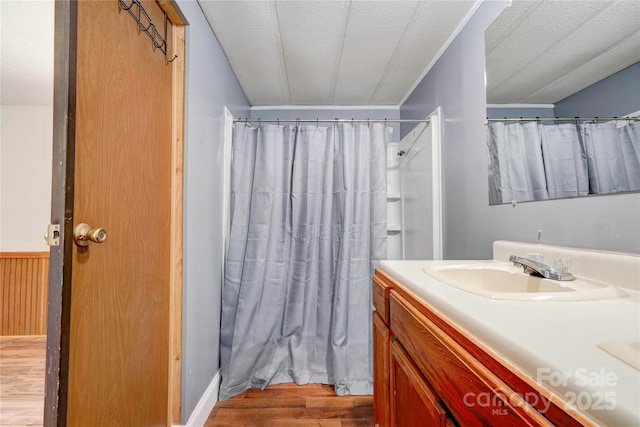 121 Whipporwill Ct, Grover, NC 28073 - full bathroom featuring wood finished floors, vanity, and a shower with shower curtain