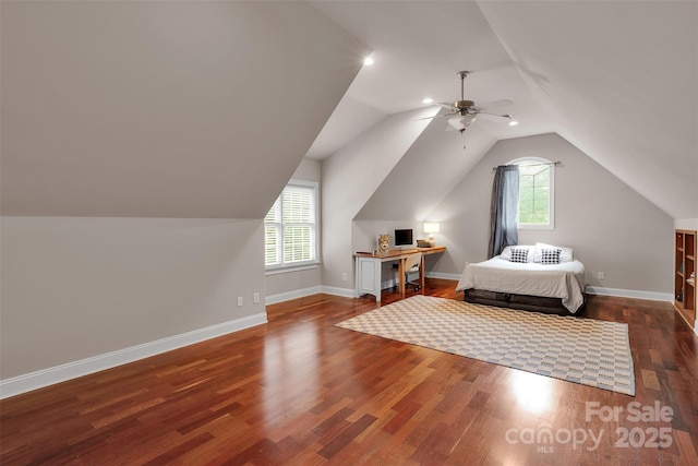 4552 Sawgrass Ct, Denver, NC 28037 - bedroom with lofted ceiling, wood finished floors, and a ceiling fan