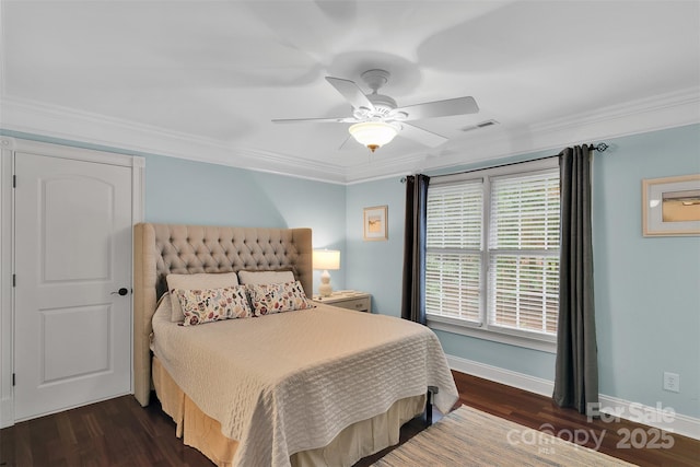 4552 Sawgrass Ct, Denver, NC 28037 - bedroom with dark wood-style flooring, crown molding, and ceiling fan