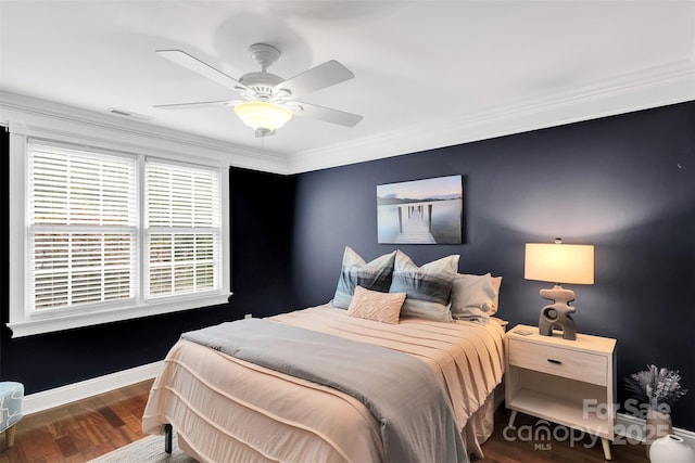 4552 Sawgrass Ct, Denver, NC 28037 - bedroom with ornamental molding, wood finished floors, and a ceiling fan