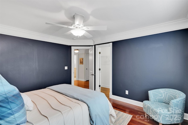 4552 Sawgrass Ct, Denver, NC 28037 - bedroom with ornamental molding, wood finished floors, and a ceiling fan