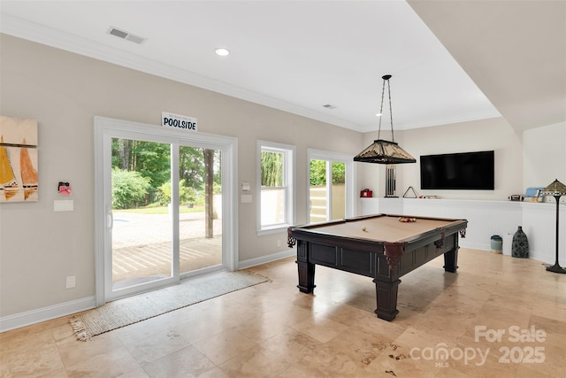 4552 Sawgrass Ct, Denver, NC 28037 - rec room featuring billiards, ornamental molding, and recessed lighting