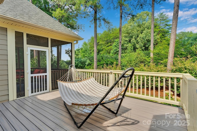 4552 Sawgrass Ct, Denver, NC 28037 - wooden terrace with a sunroom and view of scattered trees