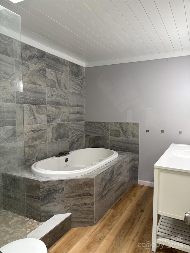 39 Moondust Dr, Waynesville, NC 28786 - bathroom with a garden tub, wood finished floors, vanity, and wood ceiling