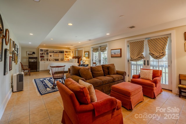 650 Golf Course Rd, Columbus, NC 28722 - living area with french doors, light tile patterned flooring, and recessed lighting
