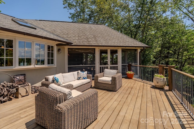 650 Golf Course Rd, Columbus, NC 28722 - wooden terrace featuring an outdoor living space and a sunroom