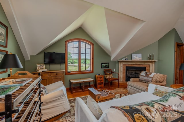 650 Golf Course Rd, Columbus, NC 28722 - living area with light wood-style flooring, a fireplace, and lofted ceiling