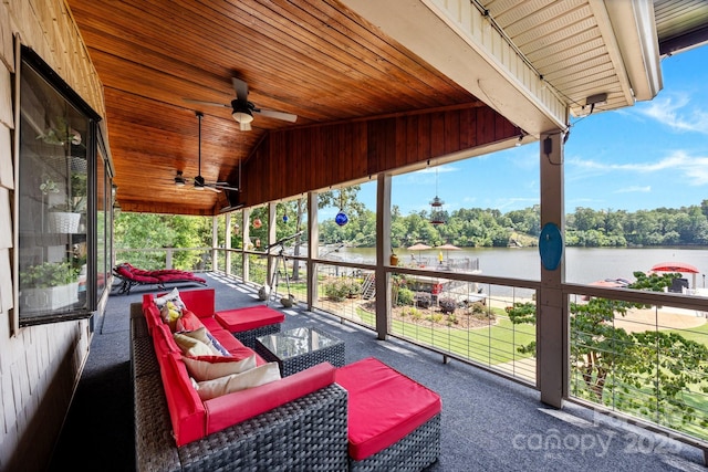 643 Lake Dr Unit 10, Lexington, NC 27292 - sunroom / solarium with a water view, a ceiling fan, healthy amount of natural light, and vaulted ceiling