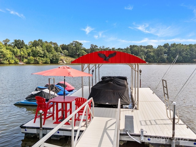 643 Lake Dr Unit 10, Lexington, NC 27292 - dock with boat lift, a water view, and a forest view
