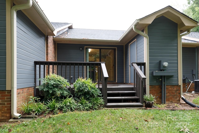 238 Pointe Cir, Rock Hill, SC 29732 - entrance to property featuring a wooden deck, a yard, and brick siding