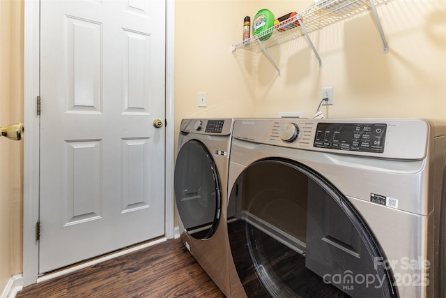 4208 Carl Parmer Dr, Harrisburg, NC 28075 - laundry area featuring separate washer and dryer and dark wood-type flooring