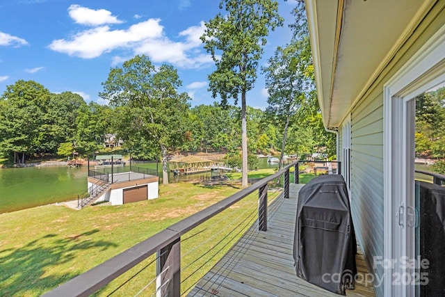 172 Honeydew Cir, Troutman, NC 28166 - deck featuring a lawn, a water view, and area for grilling
