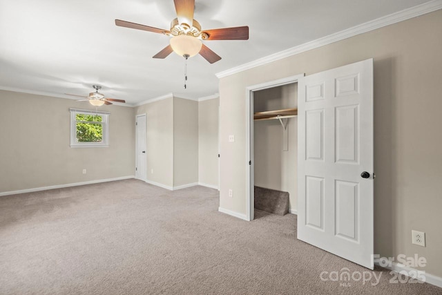 172 Honeydew Cir, Troutman, NC 28166 - unfurnished bedroom featuring carpet flooring, ornamental molding, and ceiling fan
