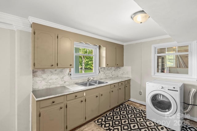 172 Honeydew Cir, Troutman, NC 28166 - laundry area featuring washer / dryer, cabinet space, and ornamental molding