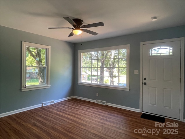 1320 Kings Cir, Shelby, NC 28150 - foyer entrance featuring plenty of natural light, dark wood-type flooring, and ceiling fan