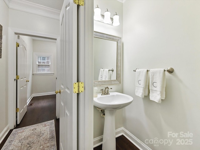 4032 Cambridge Hill Ln, Charlotte, NC 28270 - bathroom featuring ornamental molding and wood finished floors