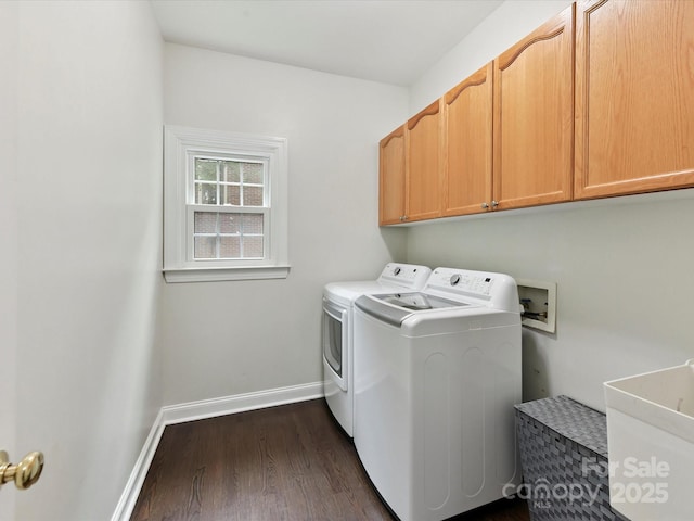 4032 Cambridge Hill Ln, Charlotte, NC 28270 - laundry room with cabinet space, washing machine and dryer, and dark wood finished floors
