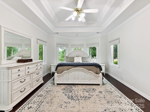 4032 Cambridge Hill Ln, Charlotte, NC 28270 - bedroom with multiple windows, dark wood finished floors, a raised ceiling, and crown molding