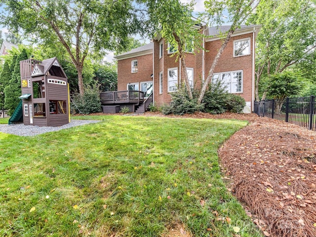 4032 Cambridge Hill Ln, Charlotte, NC 28270 - view of yard with a playground and a wooden deck