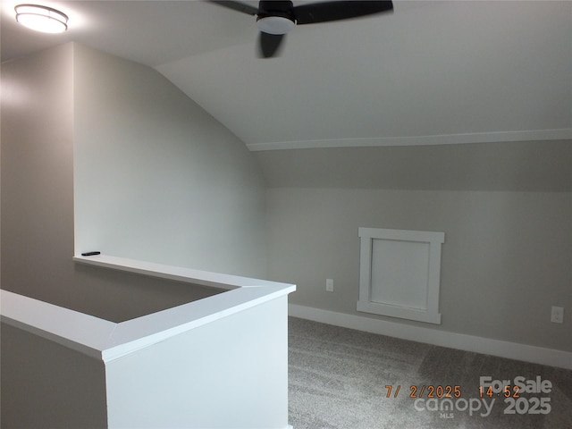 1732 Rocky River Rd, Lancaster, SC 29720 - additional living space with vaulted ceiling, carpet flooring, and a ceiling fan