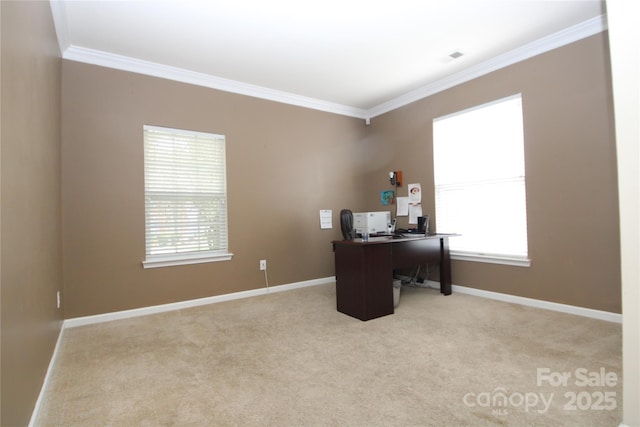 2418 Alaqua Ct, Matthews, NC 28105 - office with crown molding, healthy amount of natural light, and carpet flooring