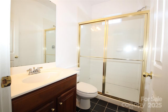 2418 Alaqua Ct, Matthews, NC 28105 - bathroom with vanity, a stall shower, and tile patterned floors