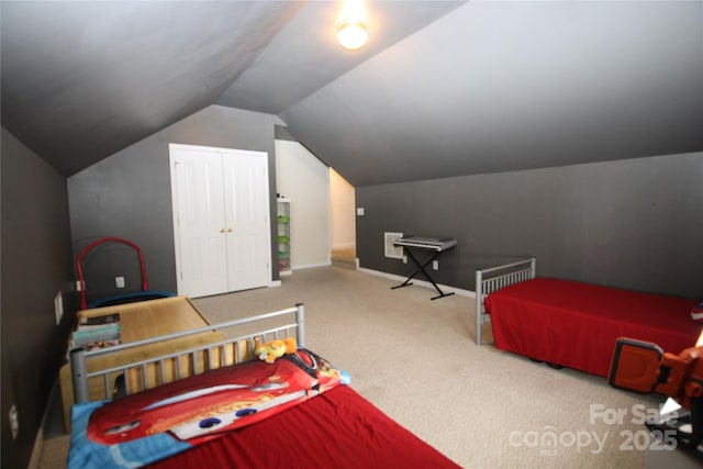2418 Alaqua Ct, Matthews, NC 28105 - bedroom with carpet flooring and vaulted ceiling