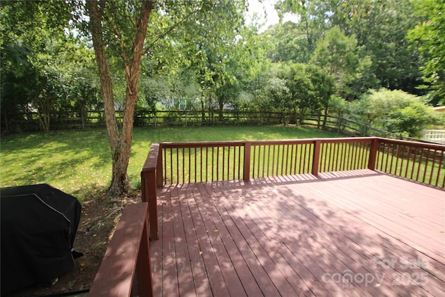 2418 Alaqua Ct, Matthews, NC 28105 - wooden terrace with a fenced backyard, area for grilling, and view of scattered trees