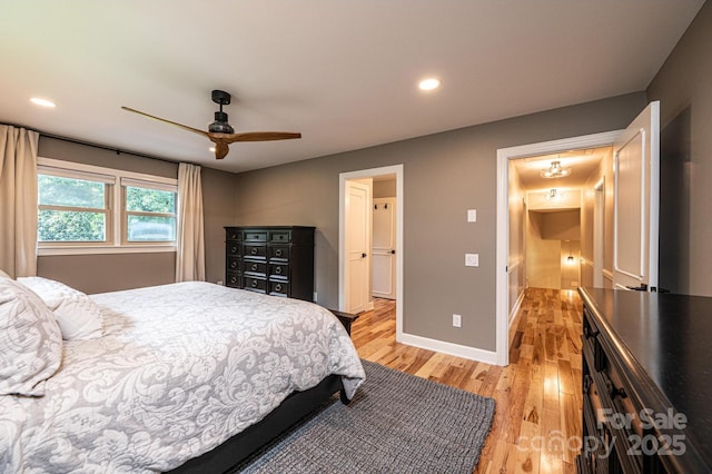 221 Roberts Ln, Lenoir, NC 28645 - bedroom with light wood-style floors, recessed lighting, and a ceiling fan