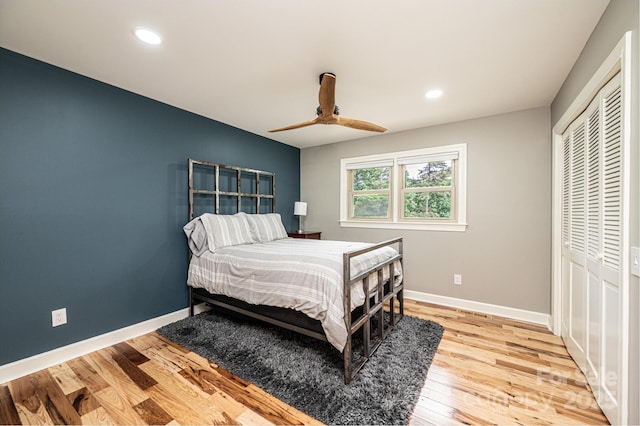 221 Roberts Ln, Lenoir, NC 28645 - bedroom featuring wood finished floors, a closet, ceiling fan, and recessed lighting