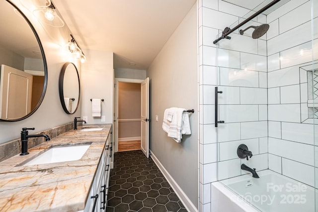 221 Roberts Ln, Lenoir, NC 28645 - full bath featuring double vanity,  shower combination, and tile patterned floors