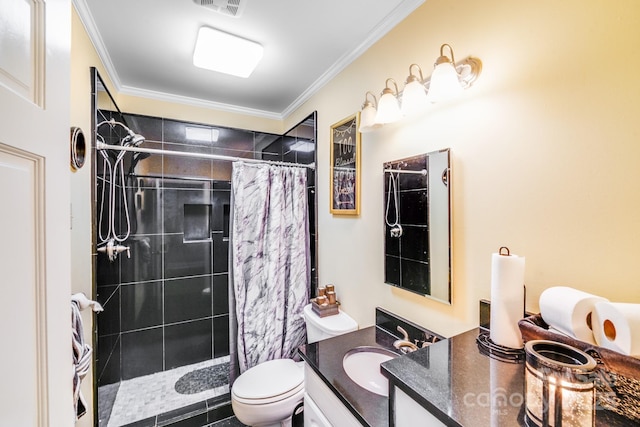1004 Venus St, Kannapolis, NC 28083 - bathroom featuring vanity, tiled shower, and ornamental molding