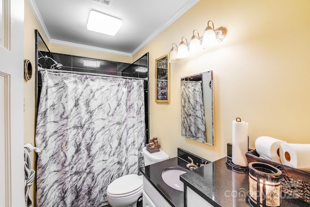 1004 Venus St, Kannapolis, NC 28083 - bathroom featuring vanity, curtained shower, and crown molding
