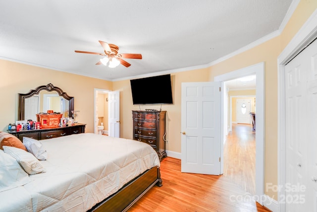 1004 Venus St, Kannapolis, NC 28083 - bedroom featuring crown molding, light wood finished floors, and ceiling fan
