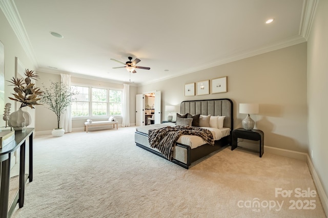 802 Capington Ln, Waxhaw, NC 28173 - bedroom with carpet floors, crown molding, ceiling fan, and recessed lighting